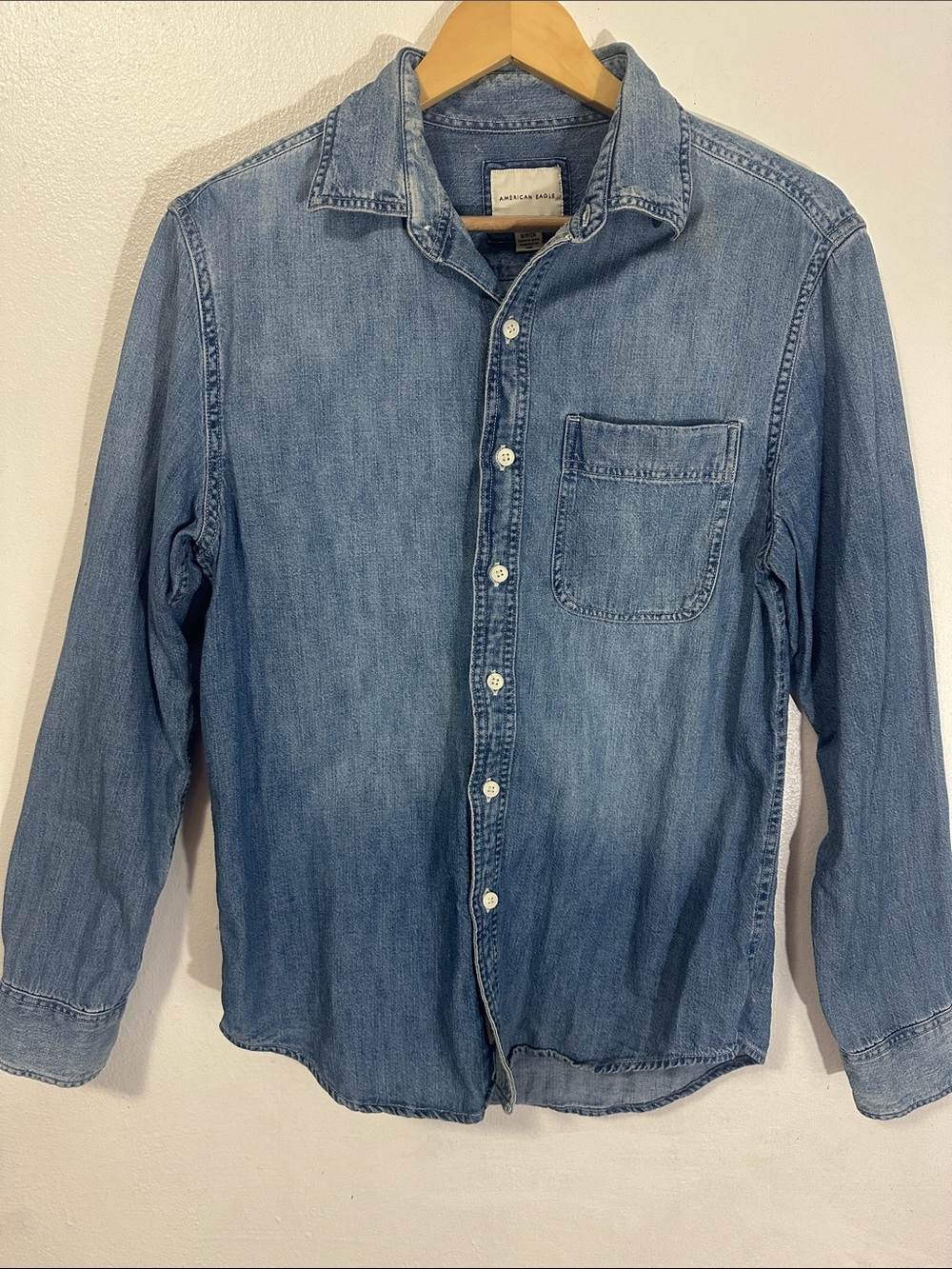 American Eagle Outfitters Light Blue Denim Button-Down Shirt